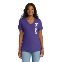 Ladies 5.4-oz 100% Cotton V-Neck T-Shirt - Vertical Staff Print